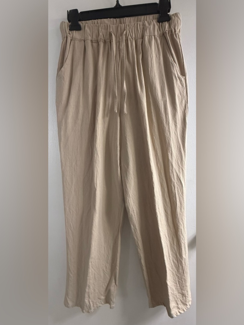Women's Beige Elastic-Waist Relaxed Pants